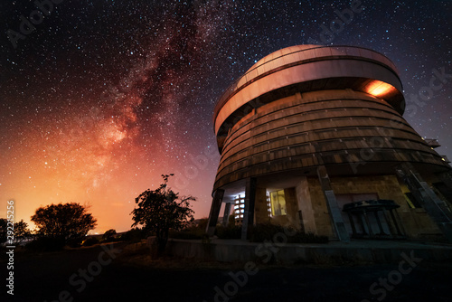 Fototapeta Naklejka Na Ścianę i Meble -  Armenia, Byurakan Astrophysical Observatory in the beautiful starry and milky way galaxy. 