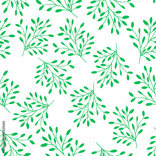Leaf and branch seamless pattern on white background. Isolated elements. Illustration for textile, restourants, flower shops. Vector illustration