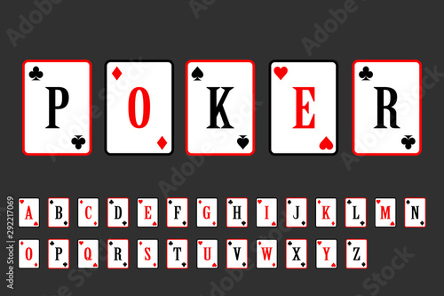 poker cards alphabet. tterleing gambling card vector illustration. alphabet playing cards. inscription poker
