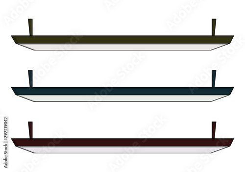 Fluorescent ceiling lamps isolated on white background, Interior metal hanging lightening  equipment.
