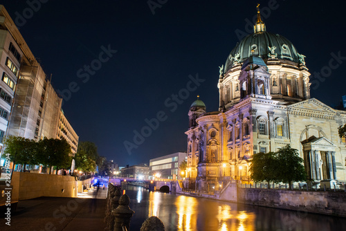 The Berliner Dom, also know as Berlin Cathedral, sits quietly along the Spree at night. 