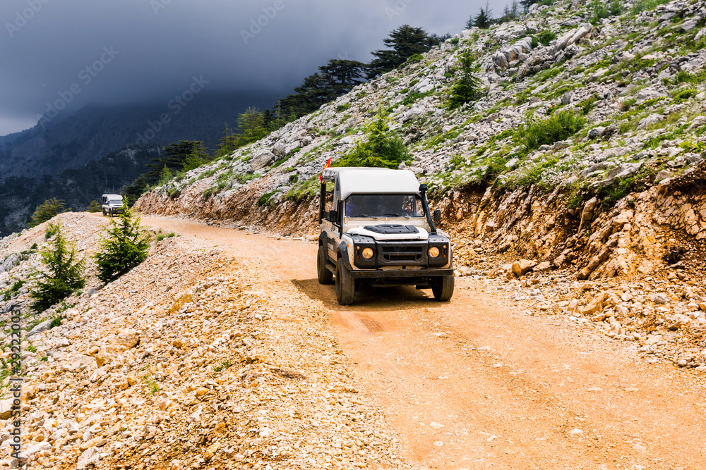 Excursion trip in the all-wheel drive vehicles on mountain roads, Kemer, Antalya, Turkey Excursion trip in the all-wheel drive vehicles on mountain roads, Kemer, Antalya, Turkey