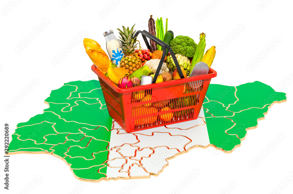 Market basket or purchasing power in Nigeria concept. Shopping basket with  Nigerian map, 3D rendering Stock Illustration | Adobe Stock