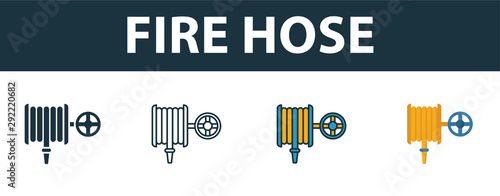 Fire Hose icon set. Premium symbol in different styles from fire safety icons collection. Creative fire hose icon filled, outline, colored and flat symbols