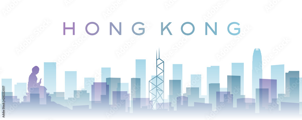 Fototapeta Hongkong przezroczyste warstwy Gradientowe punkty orientacyjne Skyline