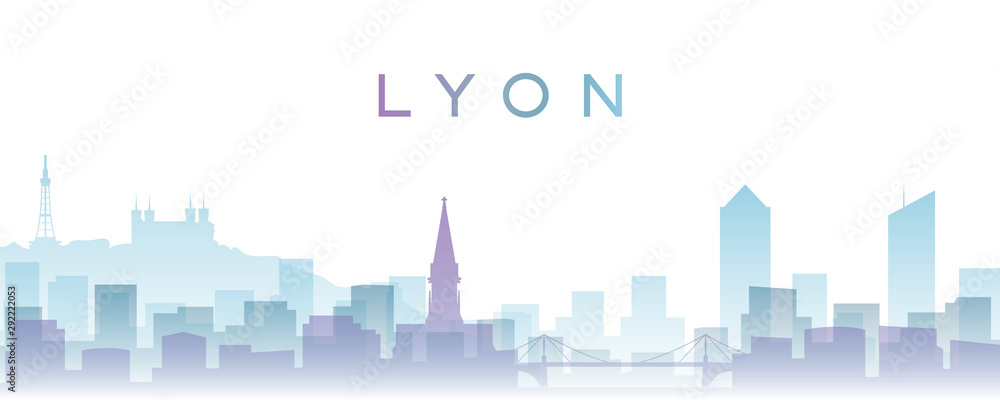 Lyon Transparent Layers Gradient Landmarks Skyline - obrazy, fototapety, plakaty 