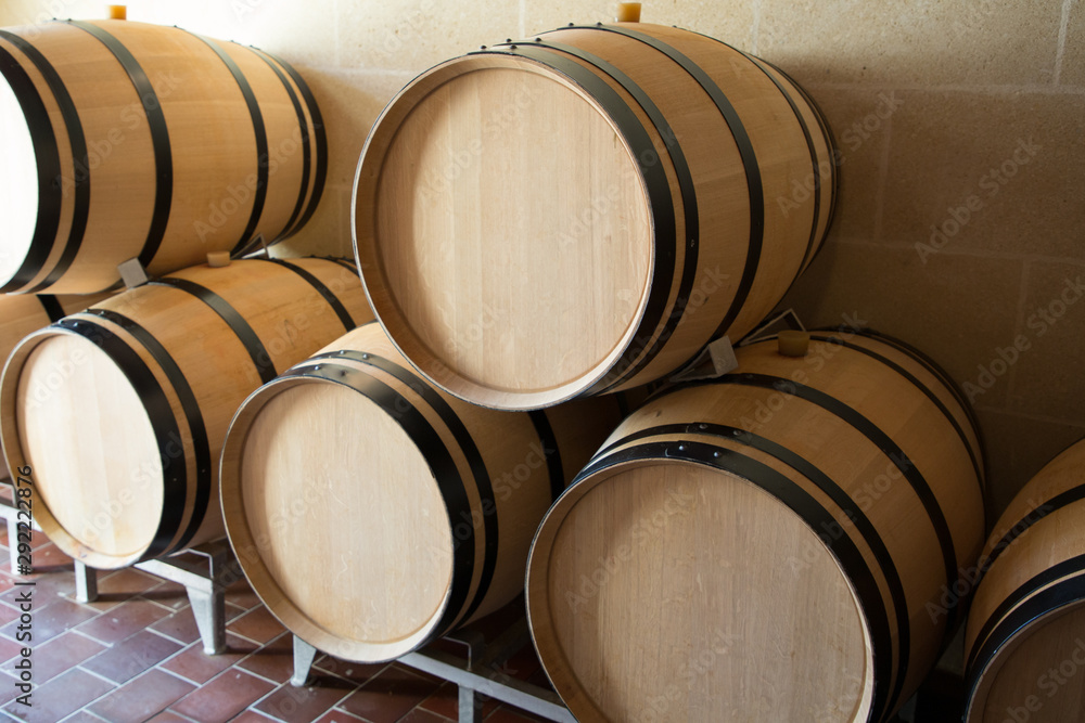 Wine Barrel in cellar winery storage Wine Barrel in cellar winery storage