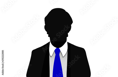 Anónimo. Hombre con corbata azul. Ejecutivo. Silueta. Ilustración. Aislado. Fondo blanco.