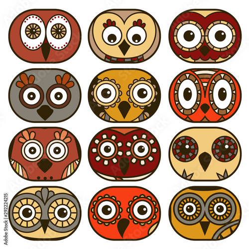 Wallpaper Mural Twelve funny owl faces in oval shapes Torontodigital.ca