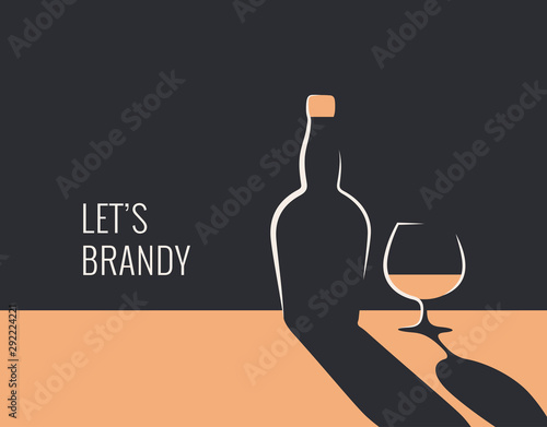 Brandy bottle banner. Glass of whiskey vector