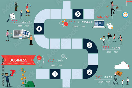 Business board game,Step to business success infographic,Flat design of teamwork concept,vector illustrator