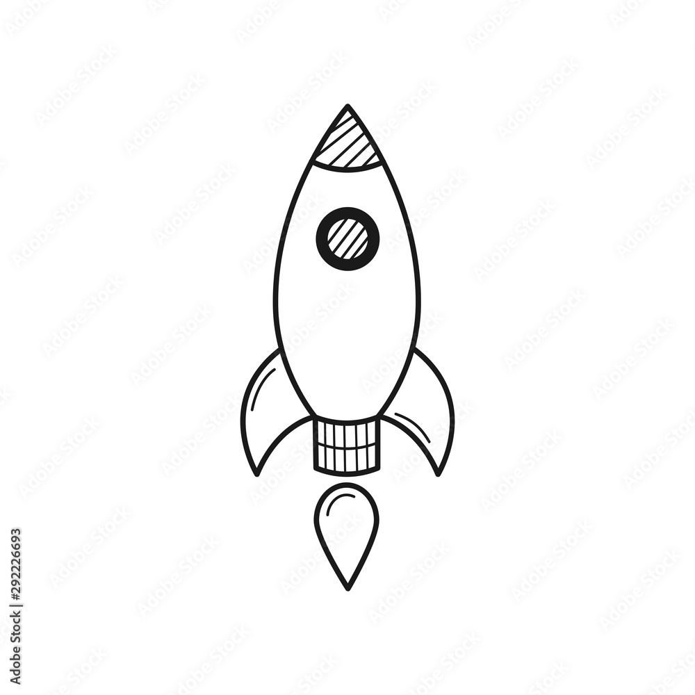 Hand drawn rocket isolated on a white. Vector illustration. Hand drawn rocket isolated on a white. Vector illustration.
