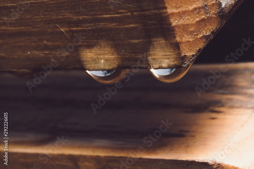 Dwie krople wody na drewnie