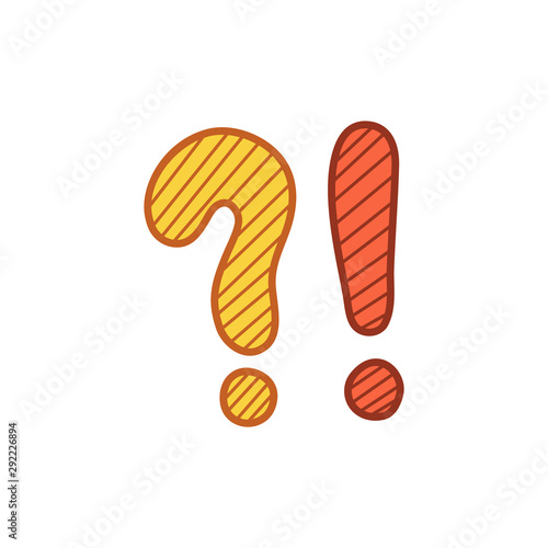 Hand drawn question and exclamation marks isolated on a white. Color sketch. Vector illustration.