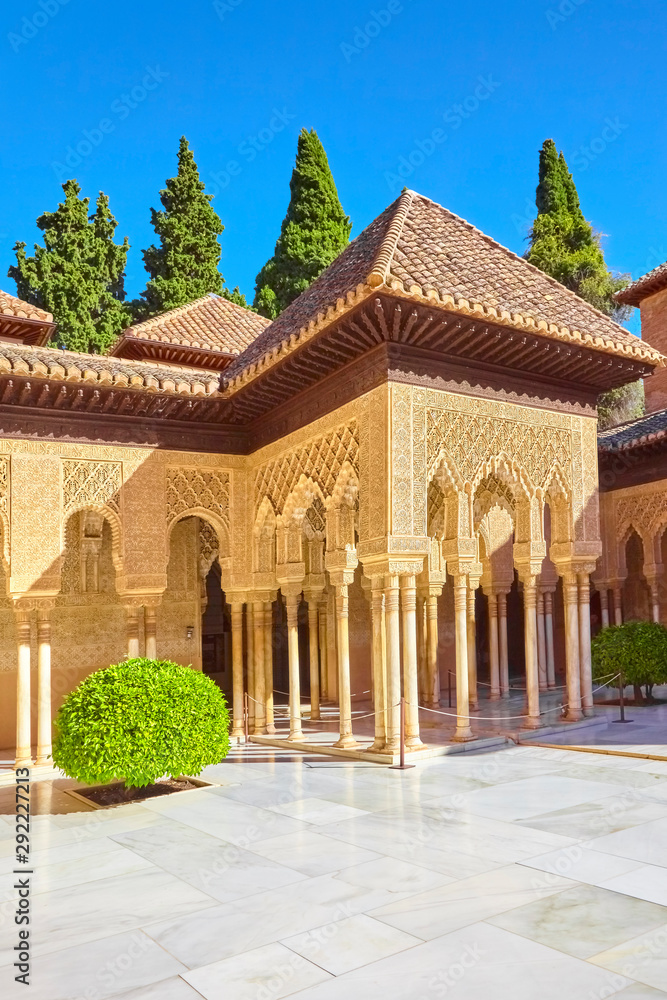 Famous courtyard in the Alhambra with lion court. (Granada, Spain)