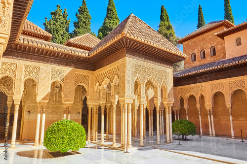 Famous courtyard in the Alhambra with lion court. (Granada, Spain) photo
