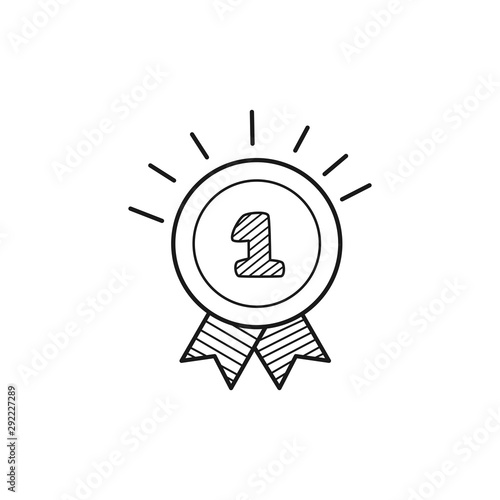 Hand drawn medal isolated on a white. Sketch of medal. Vector illustration.