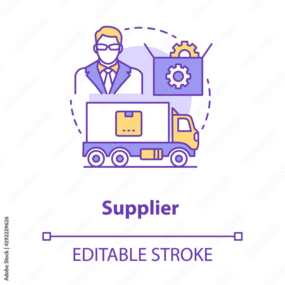 Supplier concept icon. Cargo transportation idea thin line illustration. Parcel shipping. Delivery service. Logistics and distribution. Vector isolated outline drawing. Editable stroke