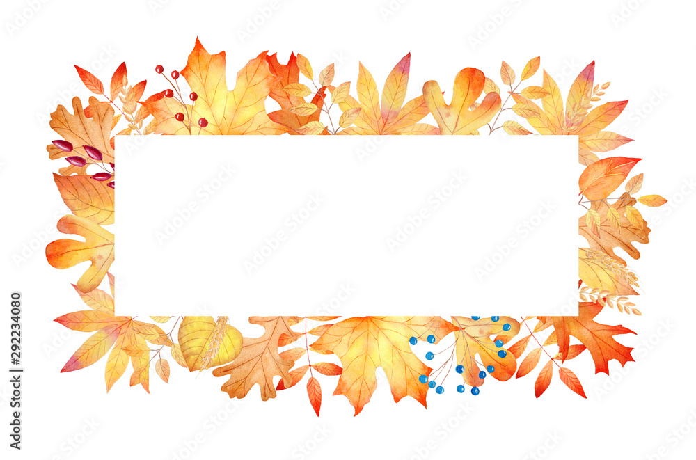 Autumn forest flora hand drawn raster frame template