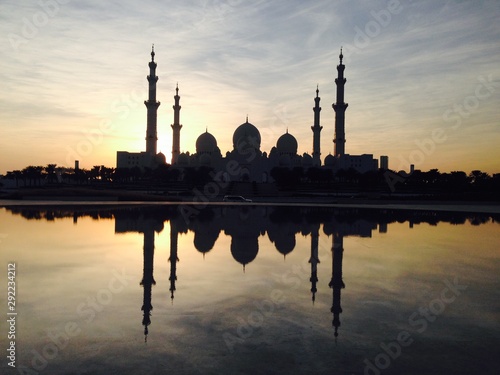 silhouette of the mosque at sunset