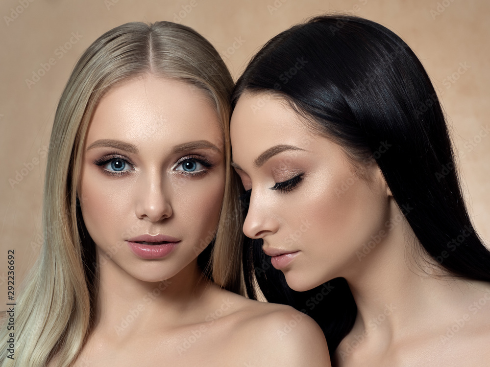 Portrait of two young beautiful caucasian women Portrait of two young beautiful caucasian women