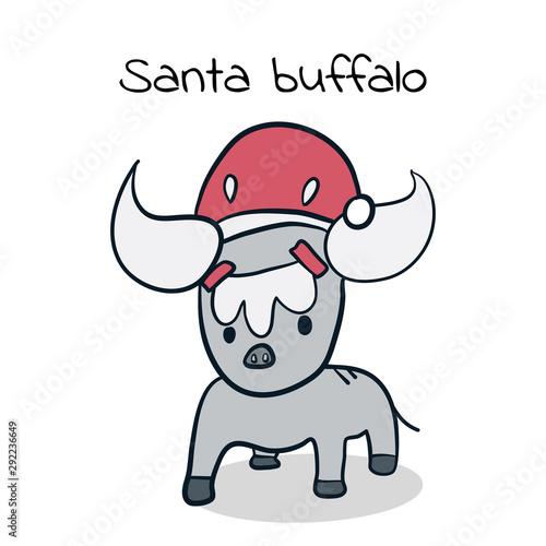 Cute Santa buffalo ,The buffalo dressed as Santa cosplay on christmas day, cute cartoon vector illustration.