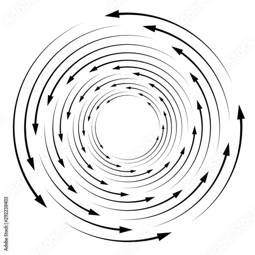 Plexus, wire-frame radial circles with nodes. Geometric spiral for technology, block chain, circuit like themes. Cycle rings design. Swirl, twirl, vortex concentric lines. 
