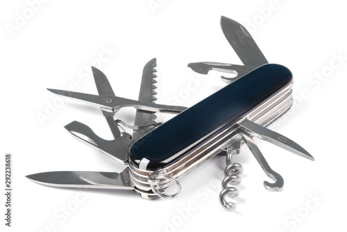 Fotografía Black swiss army knife isolated on a white