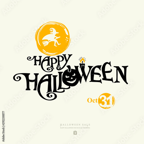 Halloween banner with vector logo. HAPPY HALLOWEEN inscription with pumpkin head. Have a good shopping during the holiday sale!