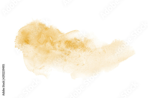 Abstract watercolor background image with a liquid splatter of aquarelle paint, isolated on white. Light orange tones