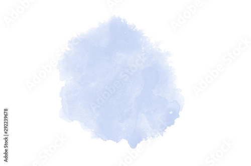 Abstract watercolor background image with a liquid splatter of aquarelle paint, isolated on white. Blue tones