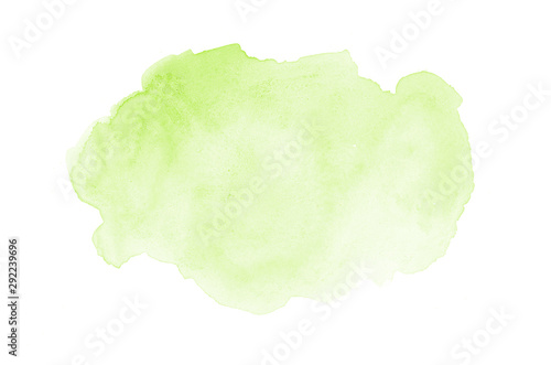 Abstract watercolor background image with a liquid splatter of aquarelle paint, isolated on white. Green tones © Vika92