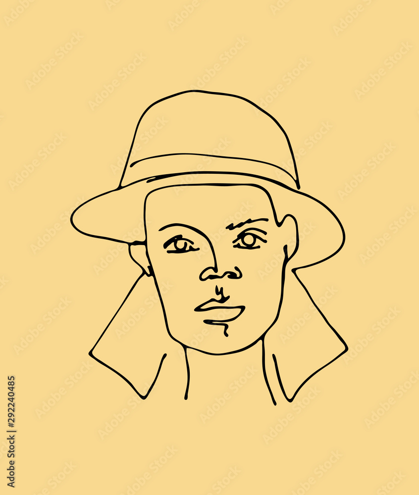 Linear portrait of abstract woman face with retro hairstyle. Continuous line art. One line drawing. Minimalist graphic. Linear portrait of abstract woman face with retro hairstyle. Continuous line art. One line drawing. Minimalist graphic.