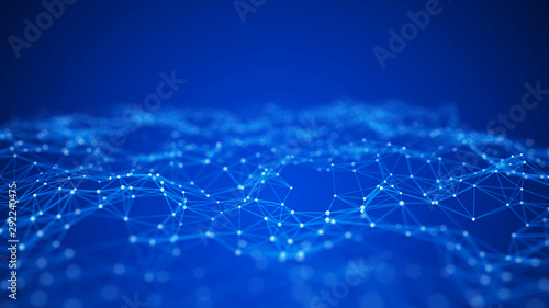 Big data visualization. Abstract background with connecting dots and lines. 3D rendering. High resolution.
