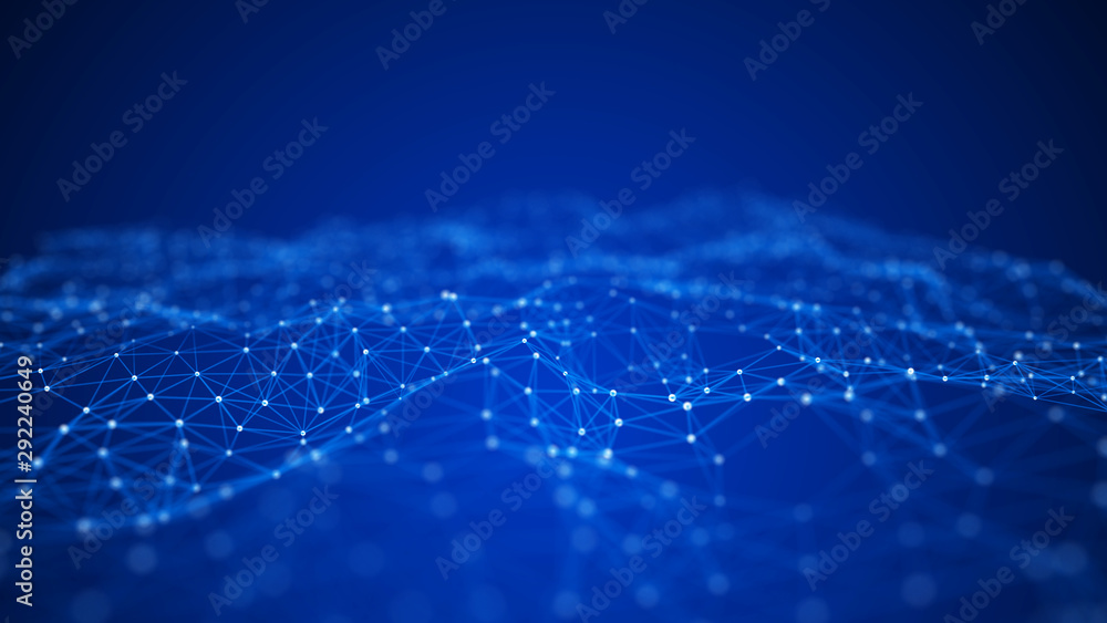 Obraz premium Big data visualization. Abstract background with connecting dots and lines. 3D rendering. High resolution.