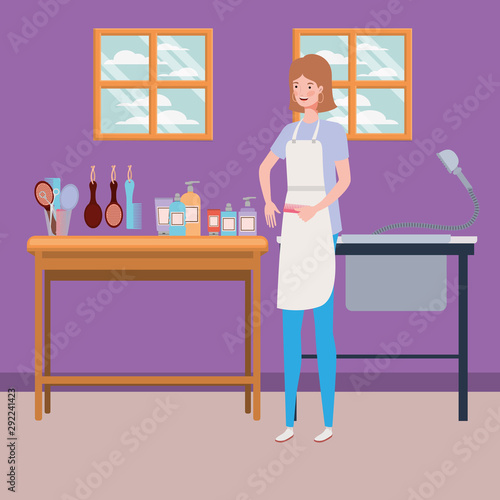 woman stylist working in salon workplace scene