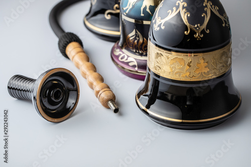 Beautiful handcrafted arabic hookah, black glass and gold decoration