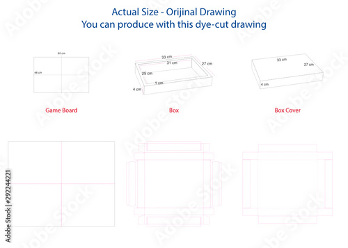 Blueprint of desktop game box and board