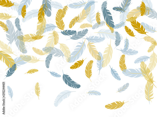 Fluffy twirled feathers on white design.