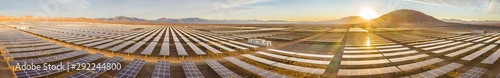 Solar Energy Photovoltaic Power Plant over Atacama desert sands, Chile. Sustainability and green energy from the sun with Solar Energy in the driest desert in the world: Atacama