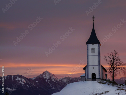 Morning symphony St. Primus and Felician church in Jamnik, Slovenia.