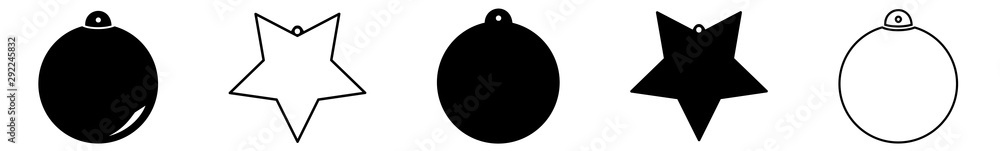 Christmas Bauble Icon Black | Xmas Ball Ornaments | Variations - obrazy, fototapety, plakaty 