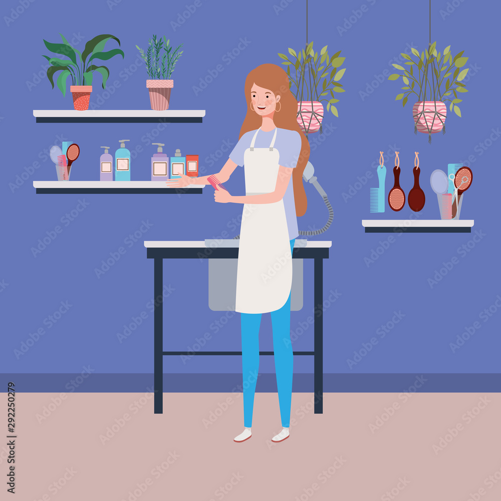 woman stylist working in salon workplace scene woman stylist working in salon workplace scene
