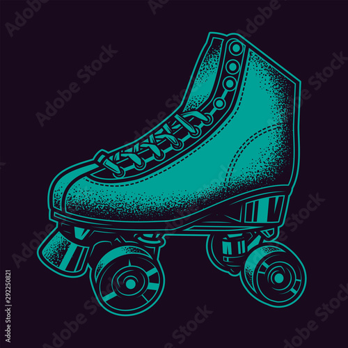 Original neon green vector illustration vintage roller skates in retro style