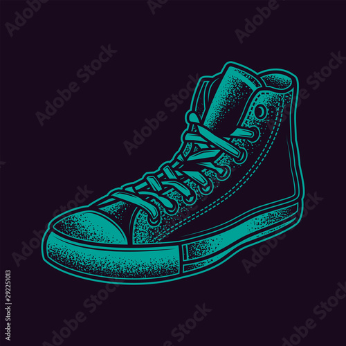 Original neon green vector illustration vintage sneakers in retro style