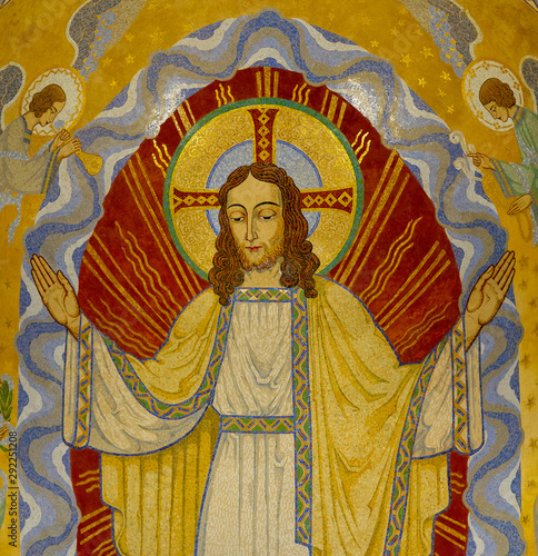 Ablain-Saint-Nazaire, France. 2019/9/14. Mosaic of Jesus Christ in an apse in the Church of Notre-Dame-de-Lorette at the memorial of the WW I (1914-1918). photo