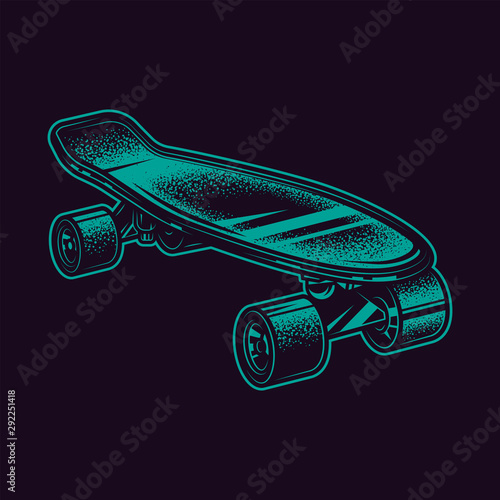 Original neon green vector illustration vintage skateboard in retro style