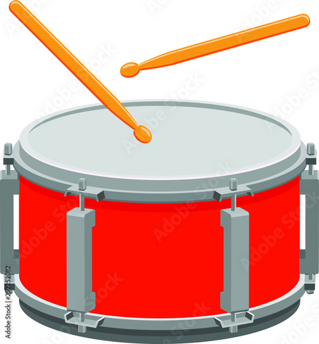 Drum and drumsticks isolated on white background