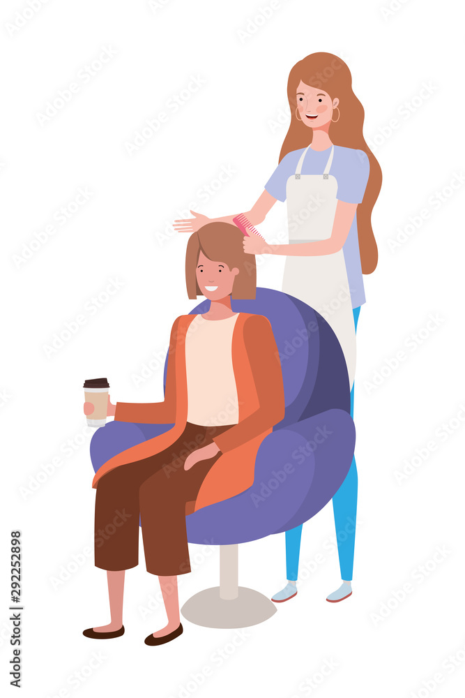 stylist fixing hair to client characters stylist fixing hair to client characters