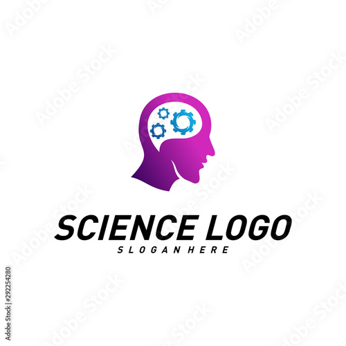 Head People with Gear Logo Vector Template. Brain  Creative mind with Mechanic  learning and design icons. Man head  people symbols. Colorful Icon